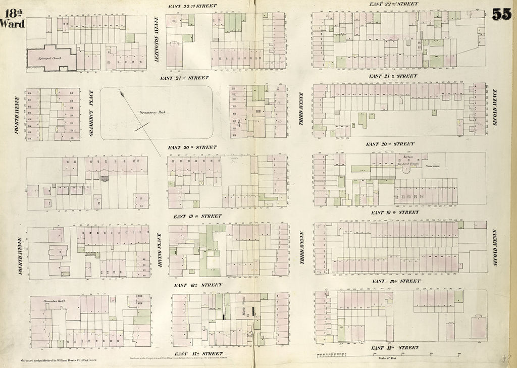 Detail of Map bounded by East 22nd Street, Second Avenue, East 17th Street, Fourth Avenue. 1852, 1854 by Anonymous