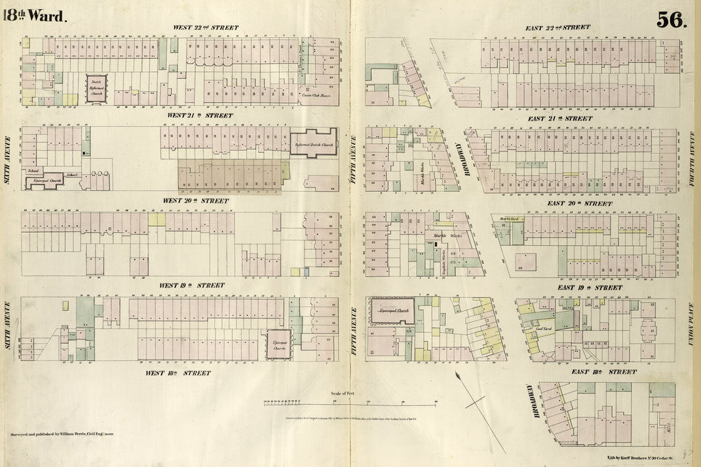 Detail of Map bounded by West 22nd Street, East 22nd Street, Fourth Avenue, Union Place, East 17th Street, Broadway, West 18th Street, Sixth Avenue. 1852, 1854 by Anonymous
