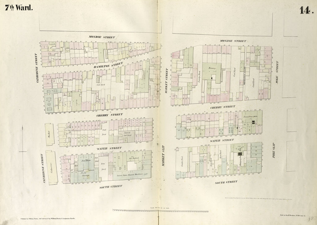 Detail of Map bounded by Monroe Street, Pike Street, South Street, Catherine Street. 1852, 1854 by Anonymous