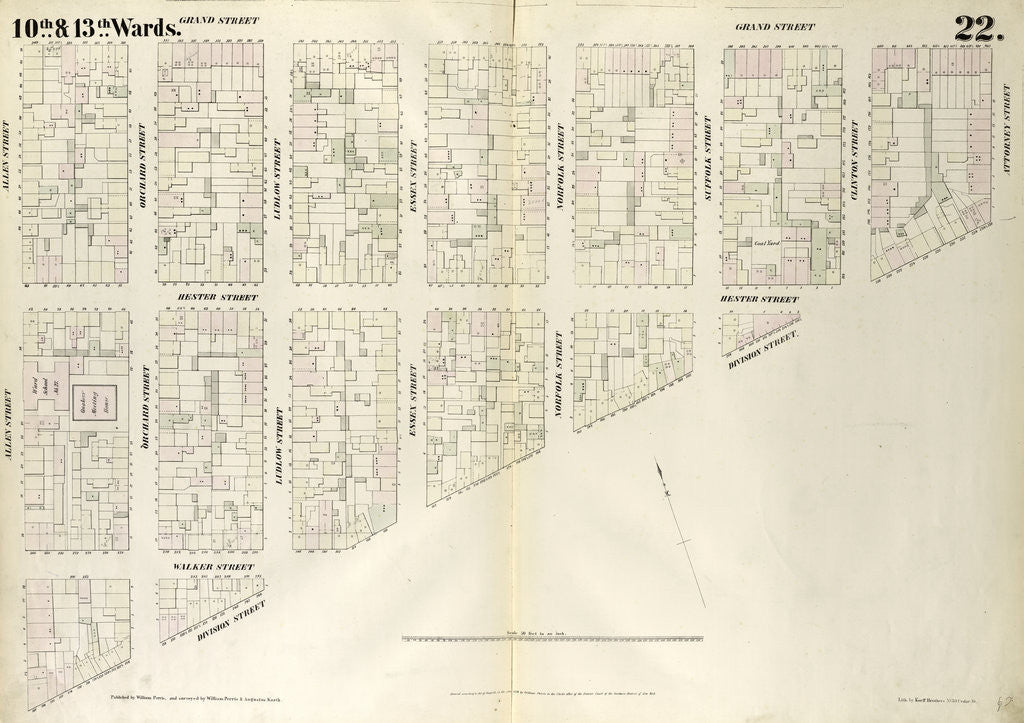 Detail of Map bounded by Grand Street, Attorney Street, Division Street, Allen Street. 1852, 1854 by Anonymous