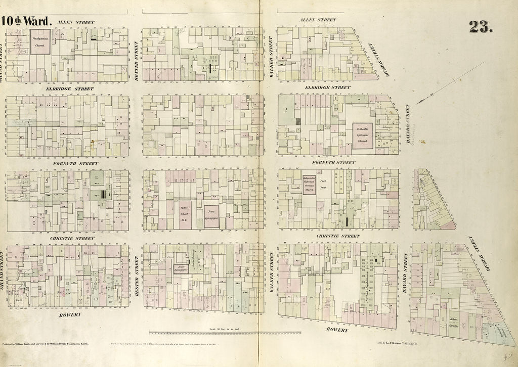 Detail of Map bounded by Bowery, Grand Street, Allen Street, Division Street. 1852, 1854 by Anonymous
