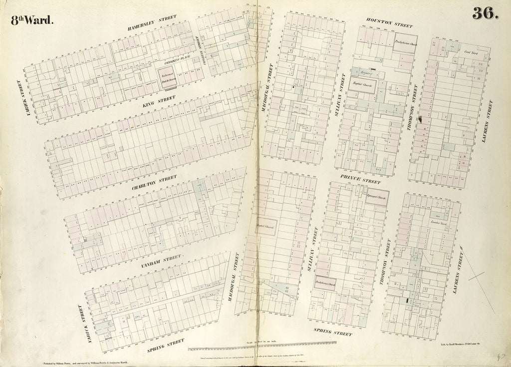 Detail of Map bounded by Hamersley Street, Houston Street, Laurens Street, Spring Street, Varick Street. 1852, 1854 by Anonymous