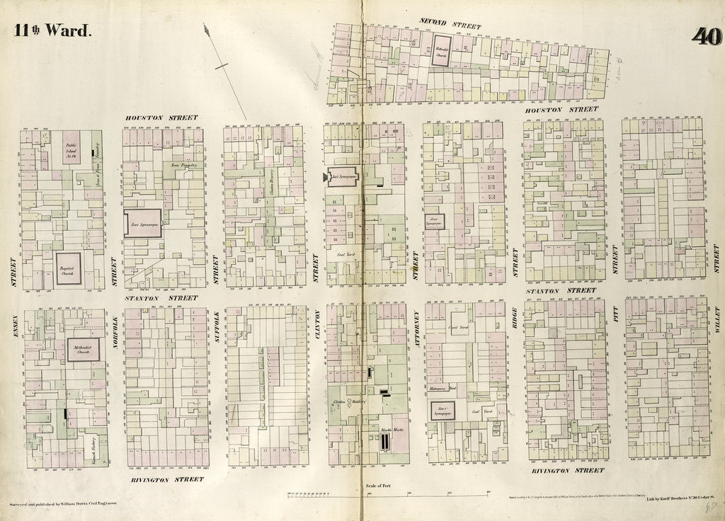 Detail of Map bounded by Houston Street, Avenue B, Second Street, Pitt Street, Houston Street, Willet Street, Rivington Street, Essex Street. 1852, 1854 by Anonymous