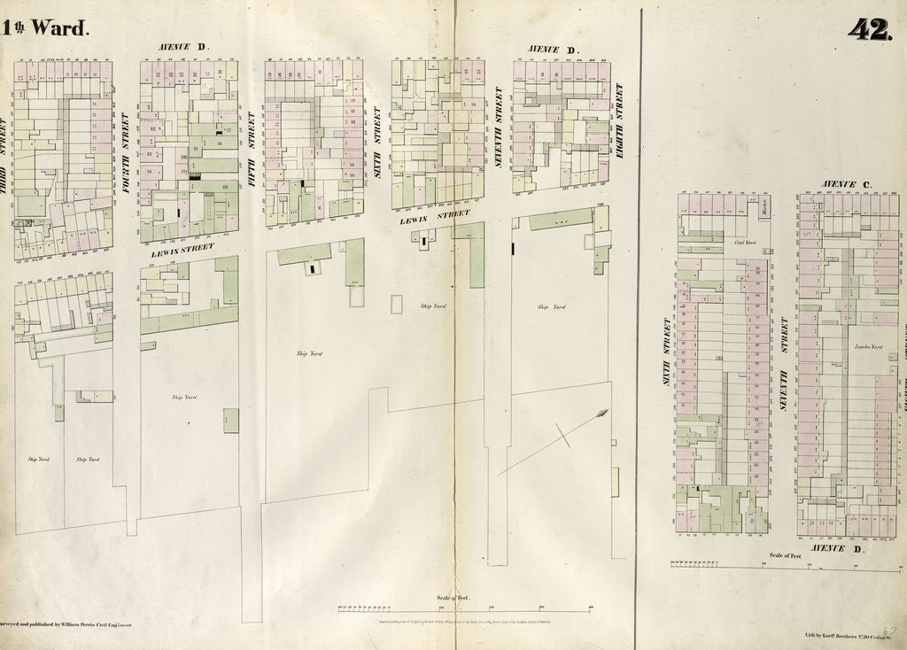 Detail of Map bounded by Eighth Street, East River, Third Street, Avenue D, Sixth Street, Avenue C. 1852, 1854 by Anonymous