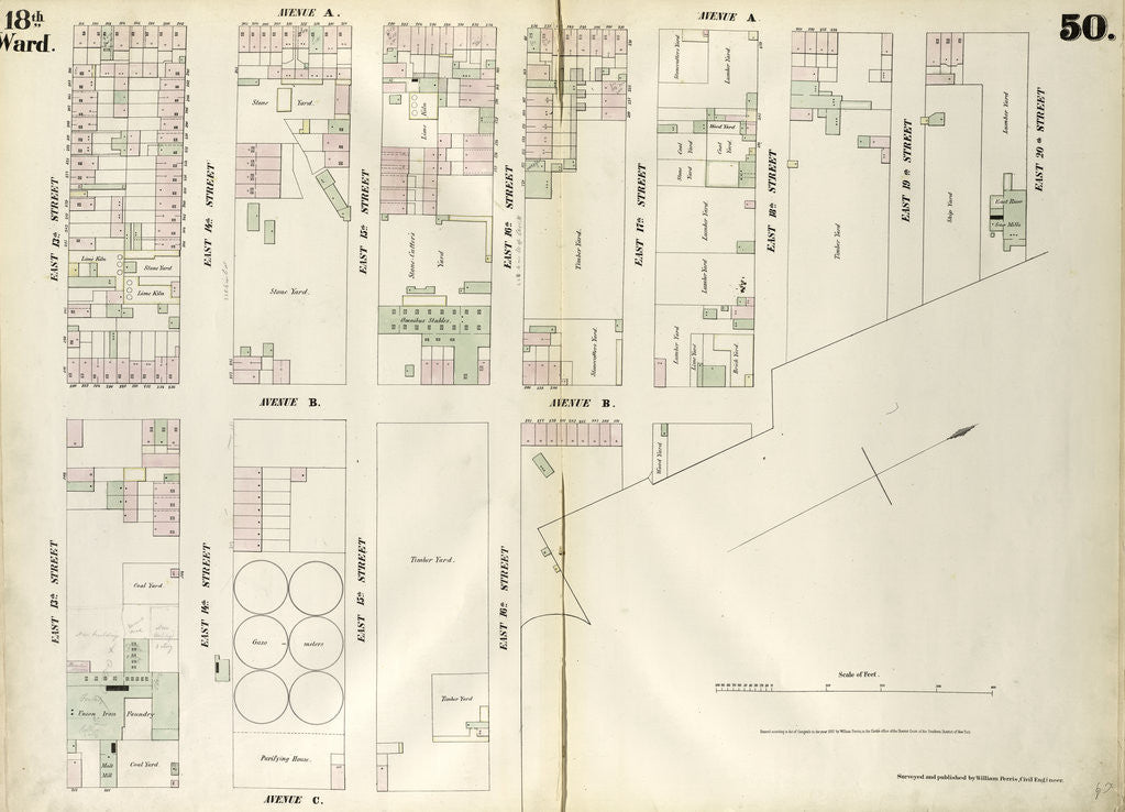 Detail of Map bounded by East 20th Street, East River, East 16th Street, Avenue C, East 13th Street, Avenue A. 1852, 1854 by Anonymous