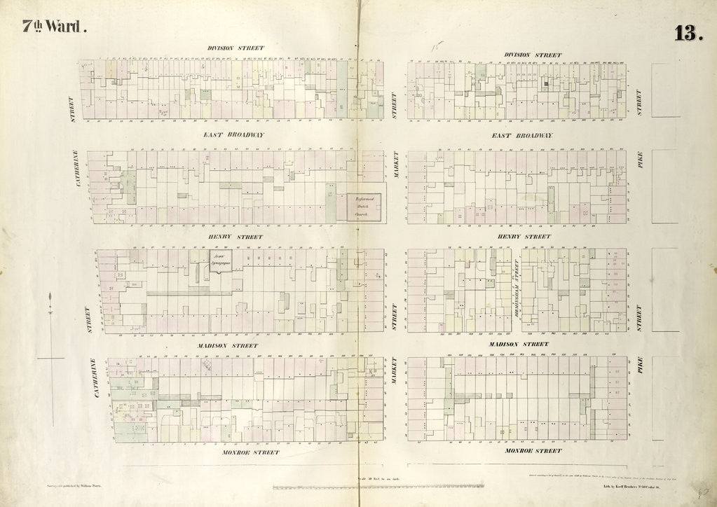 Detail of Map bounded by Division Street, Pike Street, Monroe Street, Catherine Street 1852, 1854 by Anonymous
