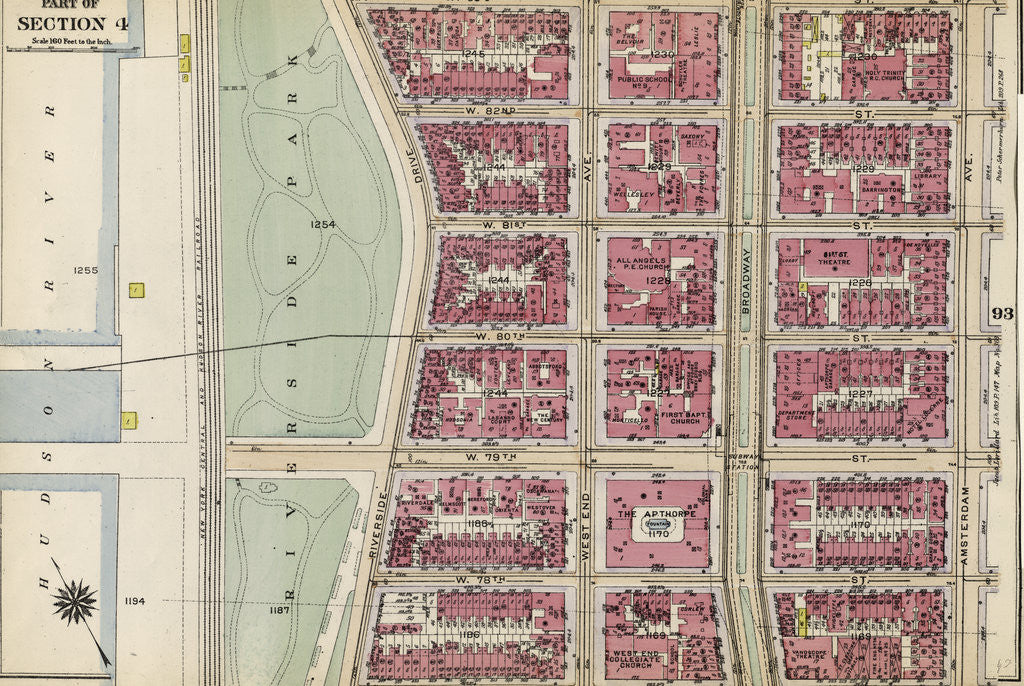 Detail of Bounded by W. 83rd Street, Amsterdam Avenue, W. 77th Street, and Hudson River, Riverside Park Riverside Drive, New York by Anonymous