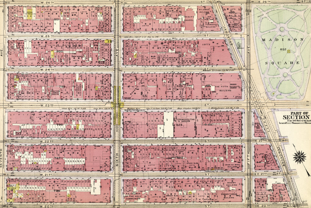 Detail of Bounded by W. 26th Street, Broadway Madison Square, W. 20th Street, and Seventh Avenue, New York by Anonymous