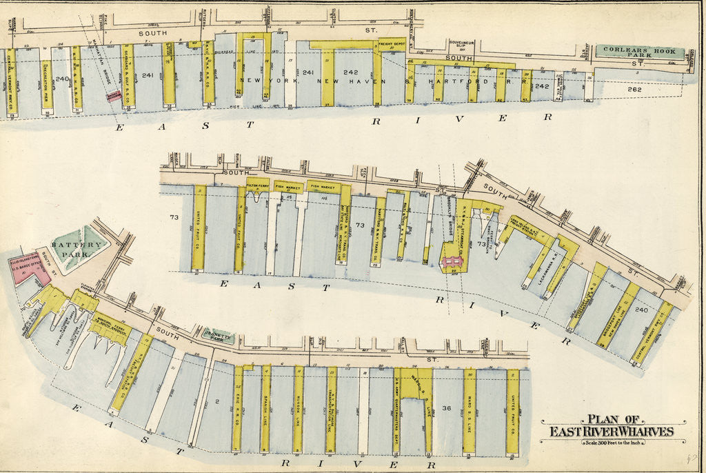 Detail of Bounded by Corlears Street, Pierhead Line Piers 45-1, Battery Park, Whitehall Street, and South Street, New York by Anonymous