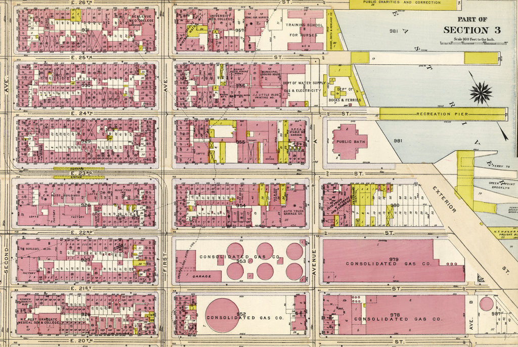 Detail of Bounded by E. 26th Street, East River Piers 74-70, Exterior Street, E. 20th Street, and Second Avenue, New York by Anonymous