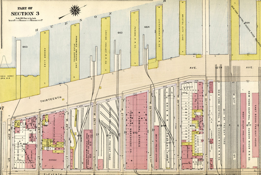 Detail of Bounded by Hudson River Piers 63-72, W. 32nd Street, Eleventh Avenue and 32nd Street, New York by Anonymous