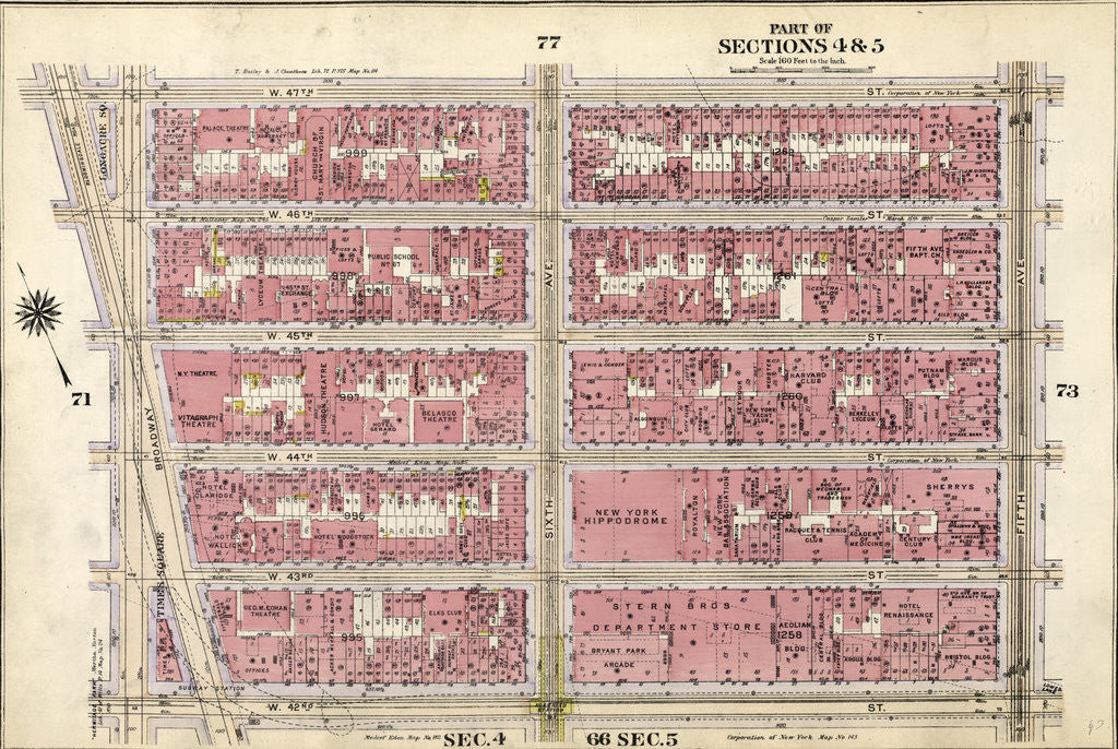 Detail of Bounded by W. 47th Street, Fifth Avenue, W. 42nd Street, and Broadway, New York by Anonymous