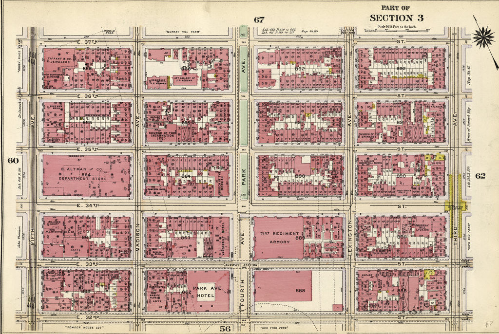 Detail of Bounded by E. 37th Street, Third Avenue, E. 32nd Street, and Fifth Avenue, New York by Anonymous