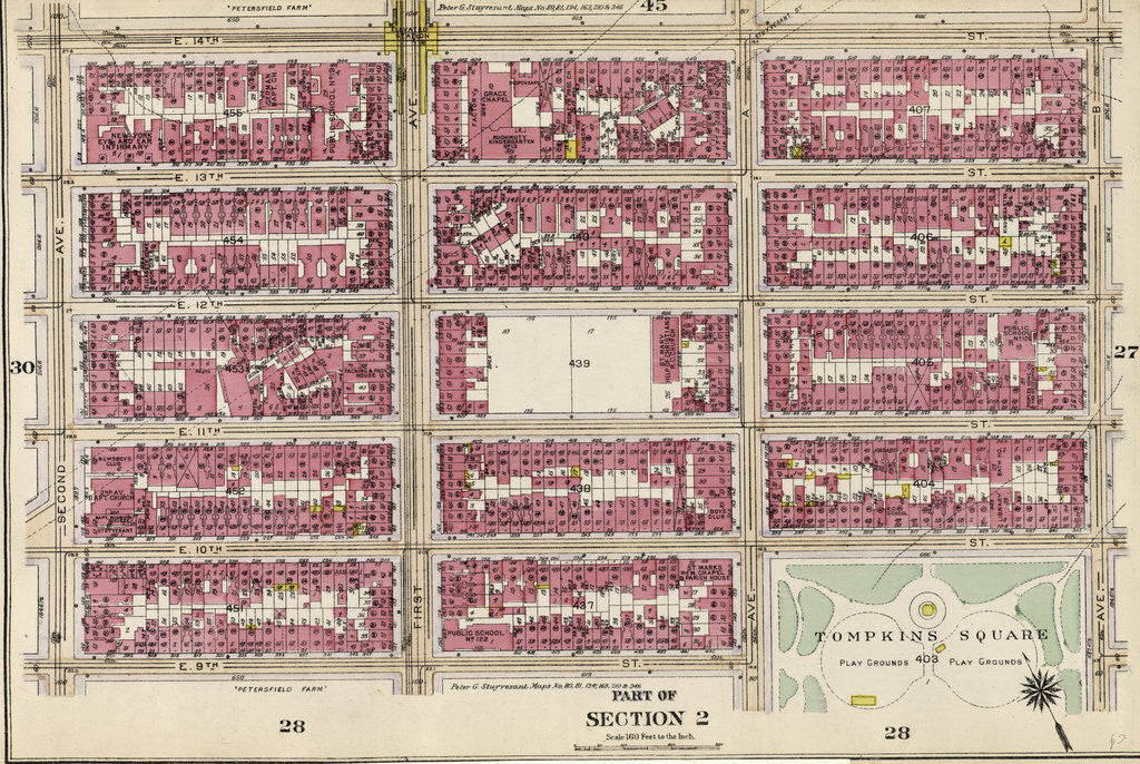 Detail of Bounded by E. 14th Street, Avenue B, E. 10th Street, Avenue A, E. 9th Street, and Second Avenue, New York by Anonymous