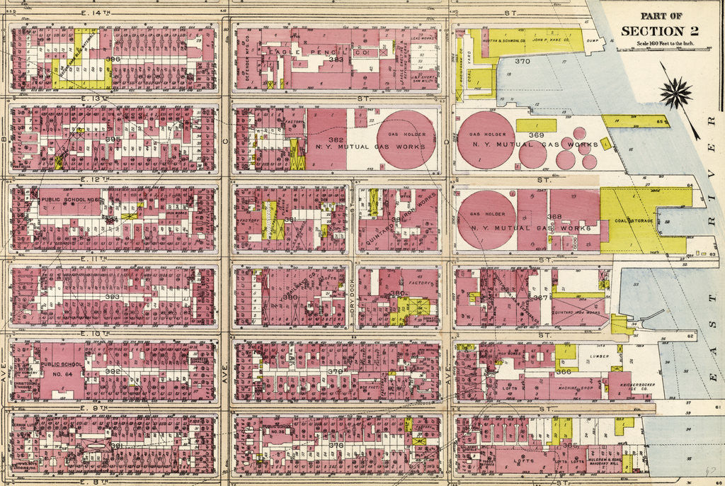 Detail of Bounded by E. 14th Street, East River, E. 8th Street, and Avenue B, New York by Anonymous