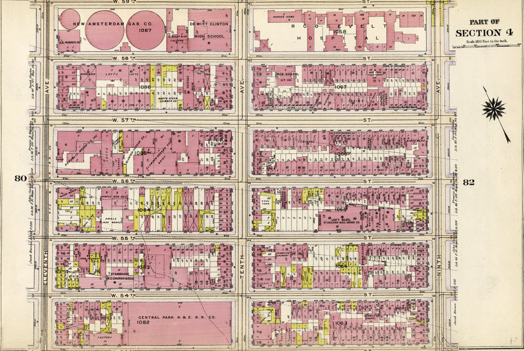 Detail of Bounded by W. 59th Street, Ninth Avenue, W. 53rd Street, and Eleventh Avenue, New York by Anonymous