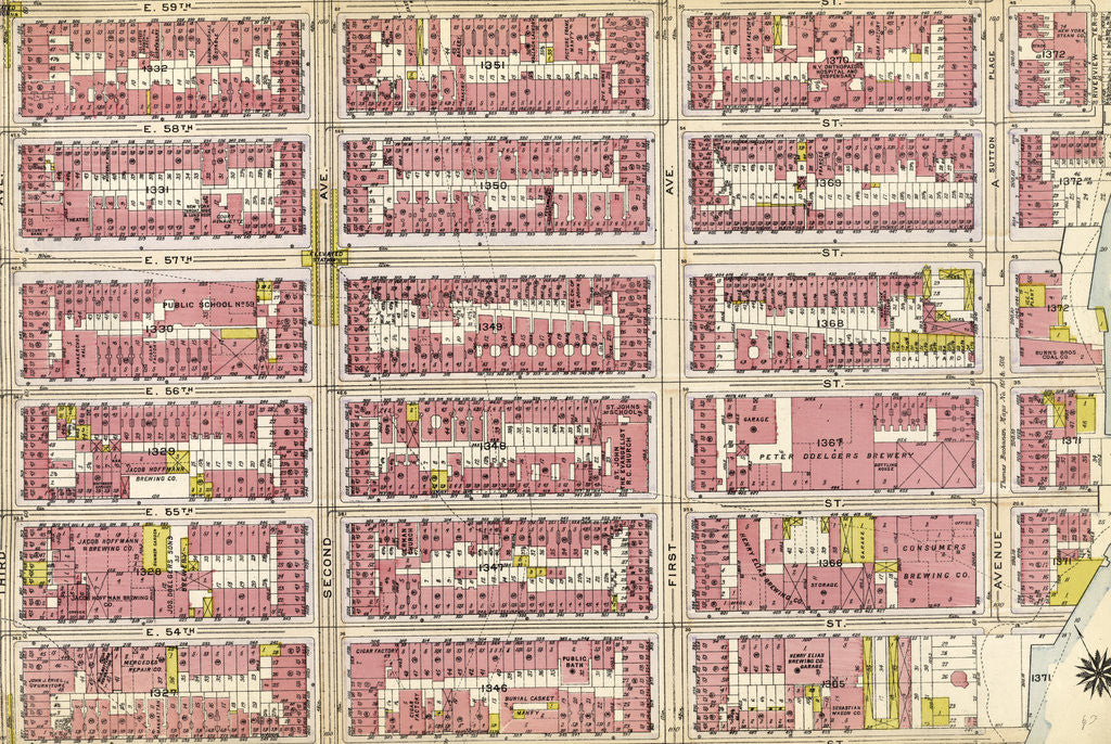 Detail of Bounded by E. 59th Street, Avenue A East River, E. 53rd Street and Third Avenue, New York by Anonymous