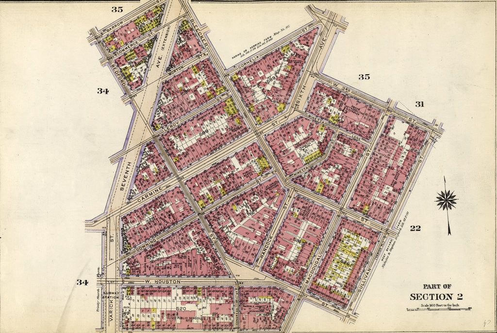 Detail of Bounded by Barrow Street, Bleecker Street, Cornelia Street, Sixth Avenue, W. 3rd Street, Sullivan Street, Bedford Street, Macdougal Street, King Street, Varick Street and Second Avenue Extension, New York by Anonymous