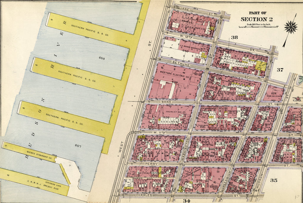 Detail of Bounded by Jane Street, Washington Street, W. 12th Street, Greenwich Street, Bethune Street, Bleecker Street, Perry Street, Hudson Street, Charles Street and West Street, New York by Anonymous