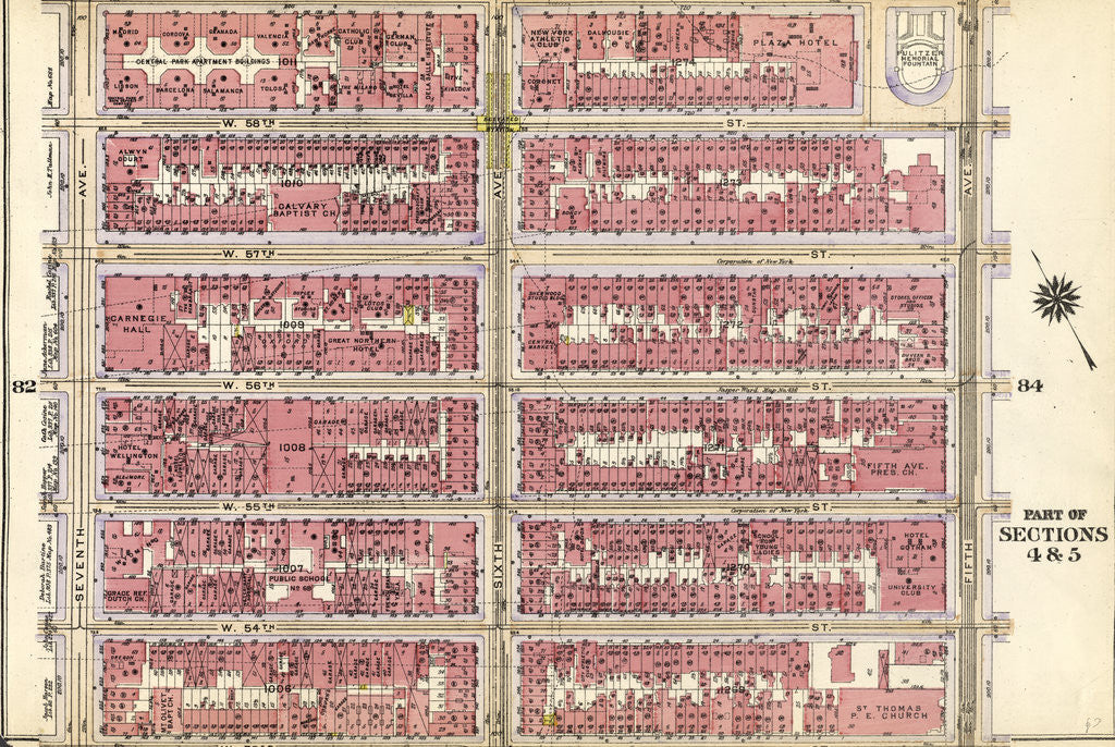 Detail of Bounded by Central Park South, Fifth Avenue, W. 53rd Street, and Seventh Avenue, New York by Anonymous