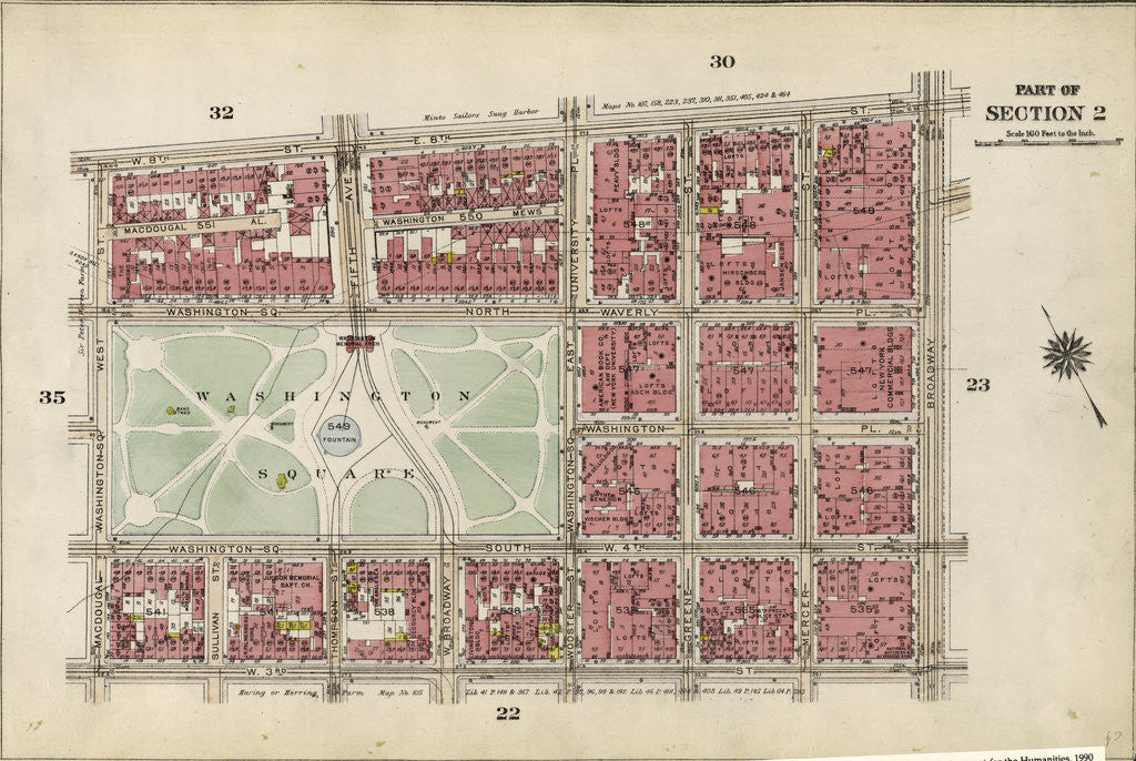 Detail of Bounded by W. 8th Street, E. 8th Street, Broadway, W. 3rd Street, Macdougal, Washington Square, and West Street, New York by Anonymous