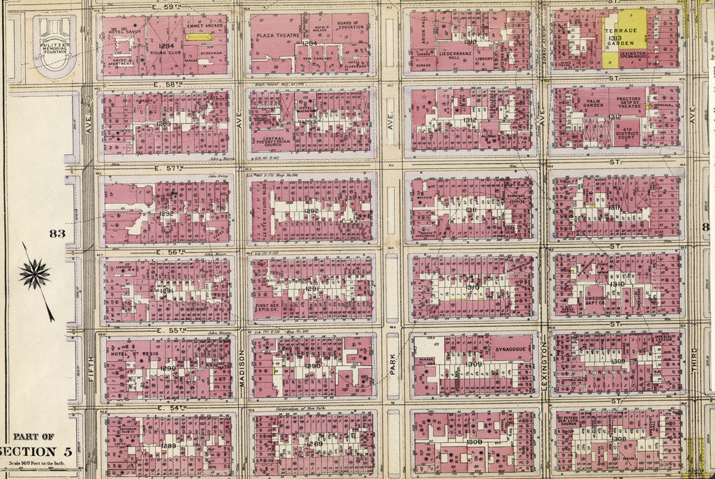 Detail of Bounded by E. 59th Street, Third Avenue, E. 53rd Street, and Fifth Avenue, New York by Anonymous