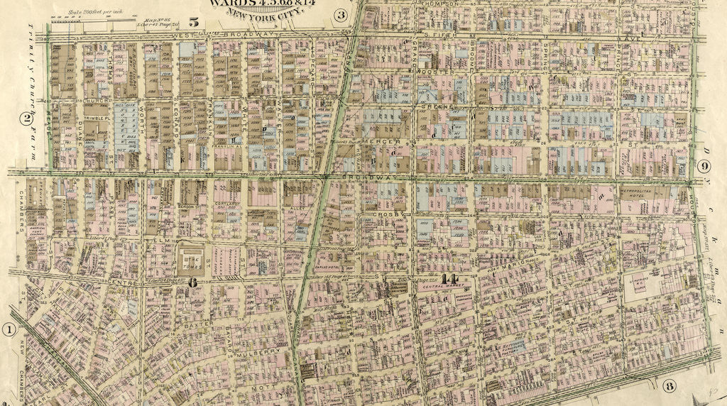 Detail of West Broadway, Canal Street, Sullivan Street, W. Houston Street, Bowery Street, New Bowery Square, New Chambers Street, Chambers Street, Broadway and Reade Street, New York by Anonymous