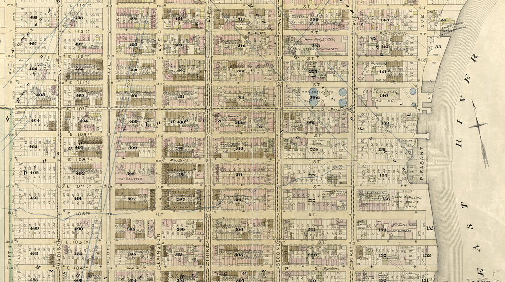 Detail of Bounded by E. 115th Street, East River Pleasant Avenue, E. 102nd Street and Fifth Avenue, New York by Anonymous