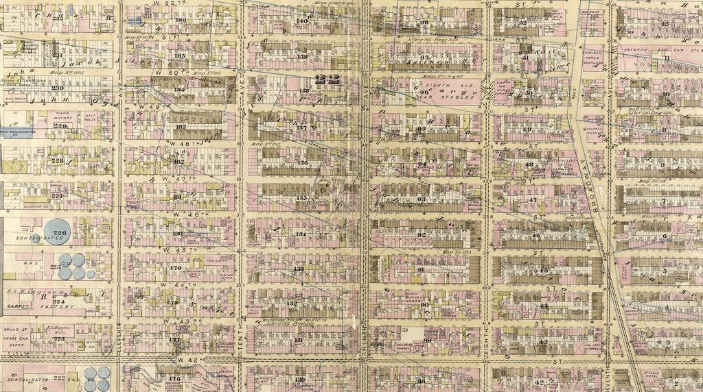 Detail of Bounded by W. 52nd Street, Sixth Avenue, W. 40th Street, and Hudson River Twelfth Avenue, New York by Anonymous