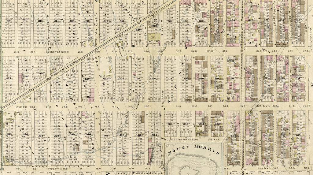 Detail of Bounded by Eighth Avenue, W. 129th Street, Fifth Avenue, W. 124th Street, Madison Avenue, W. 120th Street, Fifth Avenue and W. 110th Street, New York by Anonymous
