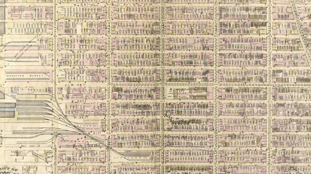 Detail of Bounded by W. 40th Street, Sixth Avenue, W. 27th Street and Twelfth Avenue, New York by Anonymous