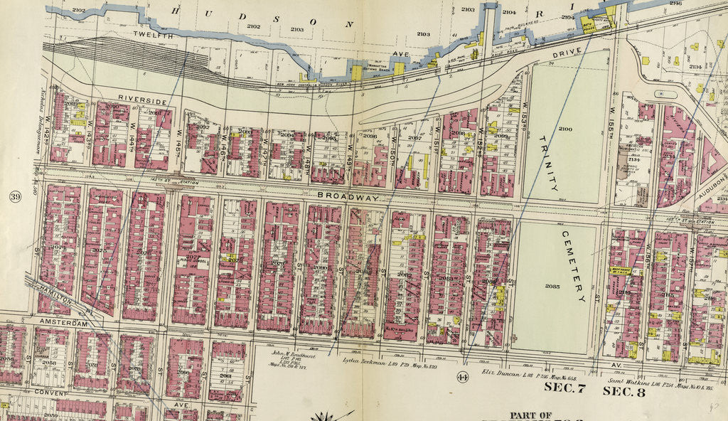 Detail of Bounded by Hudson River Riverside Drive, W. 158th Street, Amsterdam Avenue, W. 147th Street, St. Nicholas Avenue, W. 141st Street, Amsterdam Avenue, and W. 142nd Street, New York by Anonymous