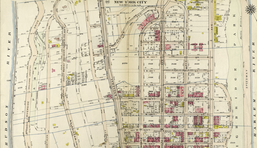 Detail of Bounded by Harlem River, W. 182nd Street, W. 183rd Street, and Hudson River, New York by Anonymous