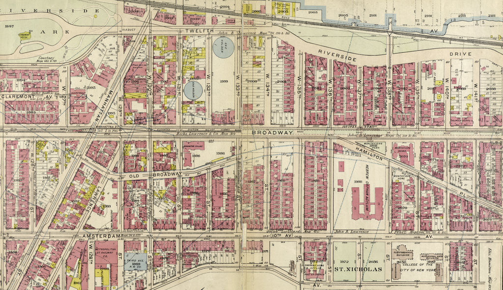 Detail of Bounded by Twelfth Avenue Hudson River, Riverside Drive, W. 142nd Street, 10th Avenue, W. 141st Street, Convent Avenue, and W. 125th Street, New York by Anonymous