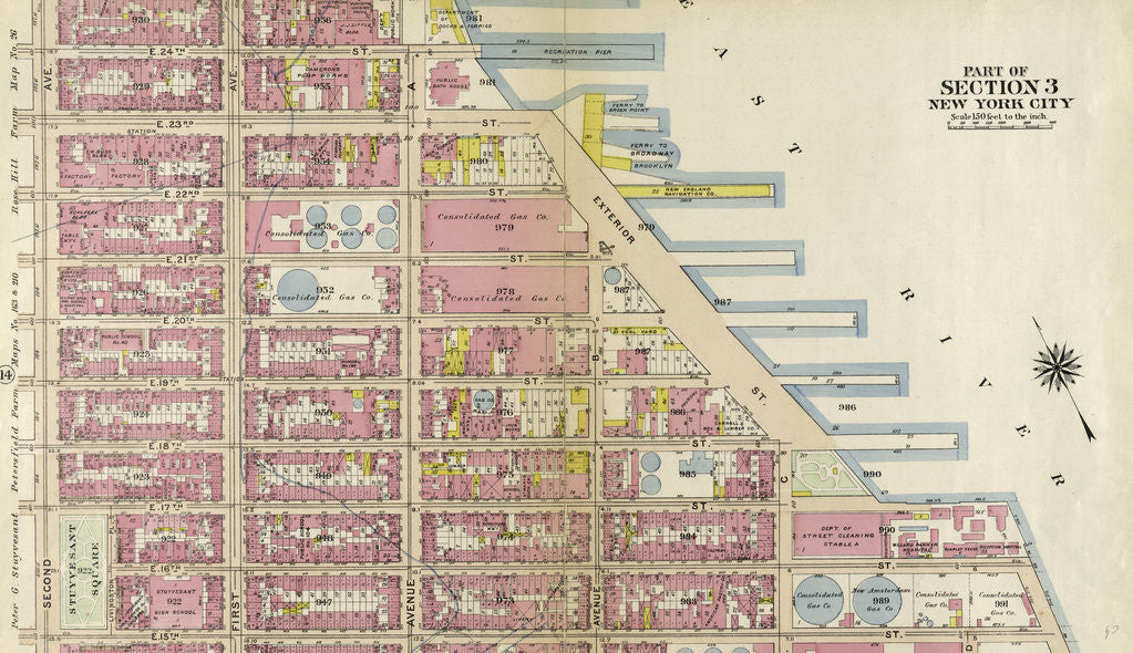 Detail of Bounded by E. 25th Street, Exterior Street East River, Avenue C, E. 14th Street, and Second Avenue, New York by Anonymous
