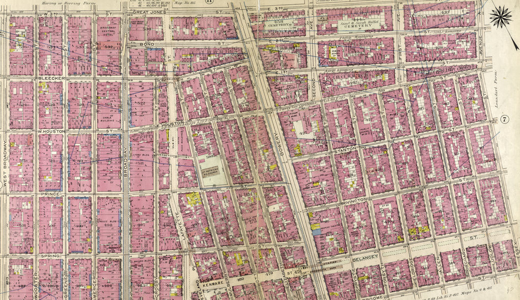 Detail of Bounded by W. 3rd Street, Great Jones Street,E. 3rd Street, Avenue A, Essex Street, Broome Street, and West Broadway, New York by Anonymous