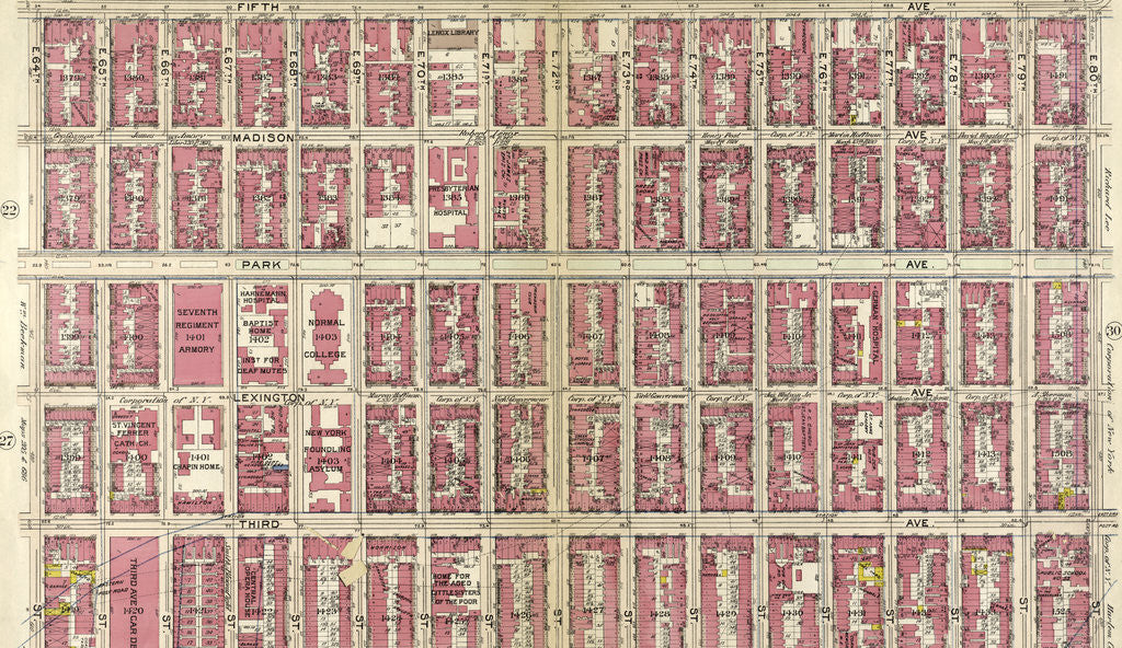 Detail of Bounded by Fifth Avenue, E. 80th Street, Second Avenue, and E. 64th Street, New York by Anonymous