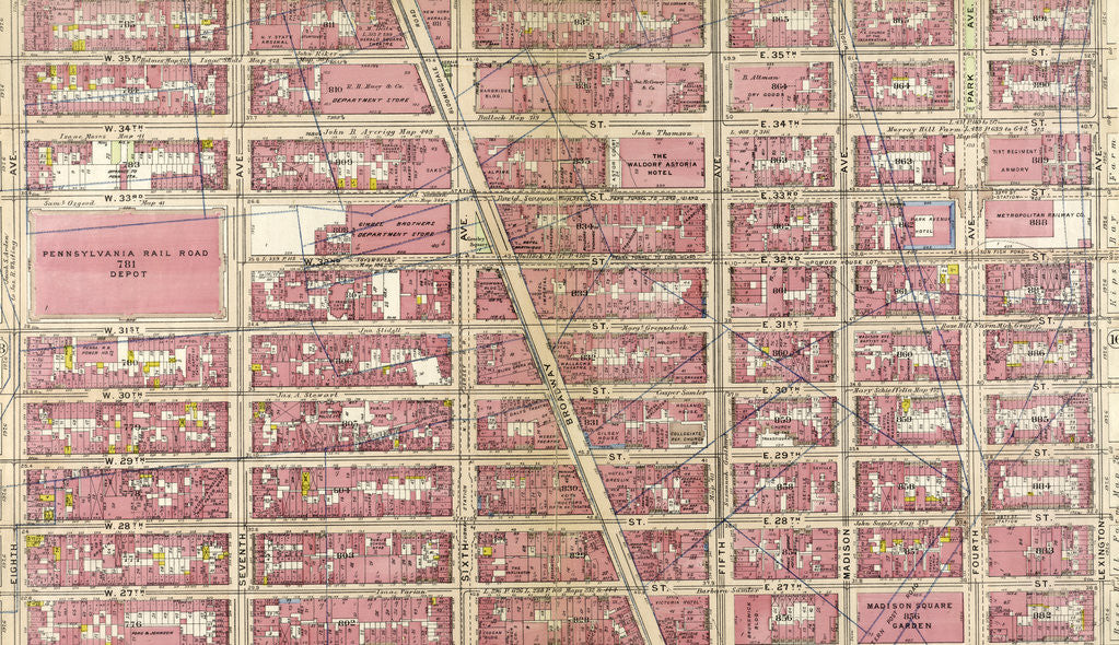 Detail of Bounded by W. 36th Street, E. 26th Street, Lexington Avenue, E. 25th Street, Madison Avenue, E. 26th Street, and Eighth Avenue, New York by Anonymous