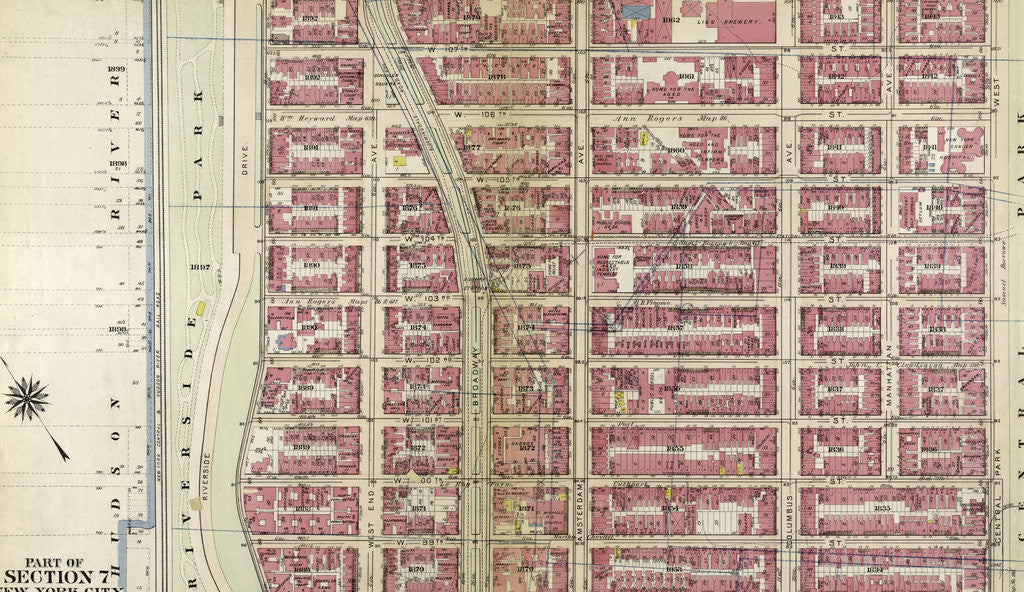 Detail of Bounded by W. 108th Street, Central Park West, W. 97th Street, and Hudson River, Riverside Park Riverside Drive, New York by Anonymous