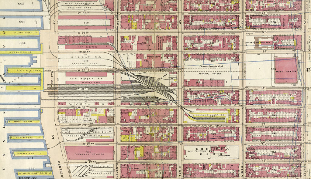 Detail of Bounded by W. 36th Street, Eighth Avenue, W. 25th Street, Thirteenth Avenue, Hudson River, Piers 55-60, and Hudson River, Piers 61-66, Twelfth Avenue, New York by Anonymous