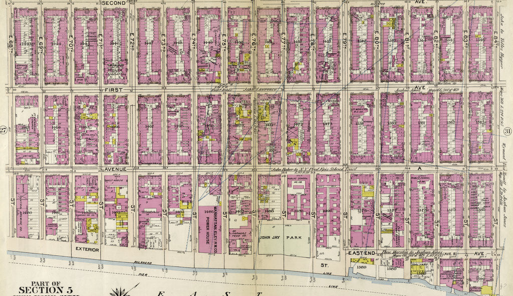 Detail of Bounded by Second Avenue, E. 84th Street, East End Avenue, East River Exterior Street, and E. 68th Street, New York by Anonymous