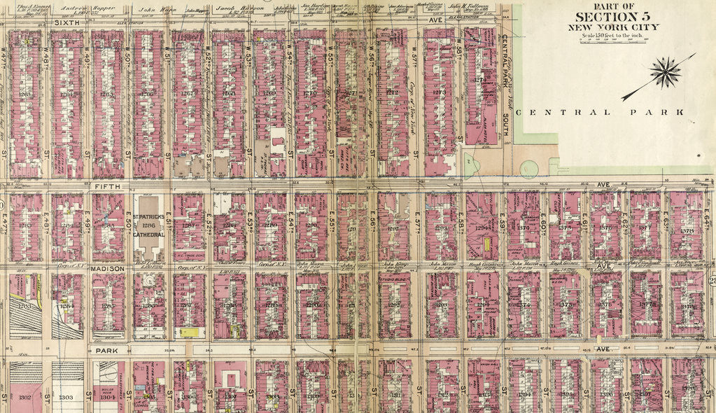 Detail of Bounded by Sixth Avenue, Central Park South, Fifth Avenue, E. 64th Street, Lexington Avenue, and E. 47th Street, New York by Anonymous