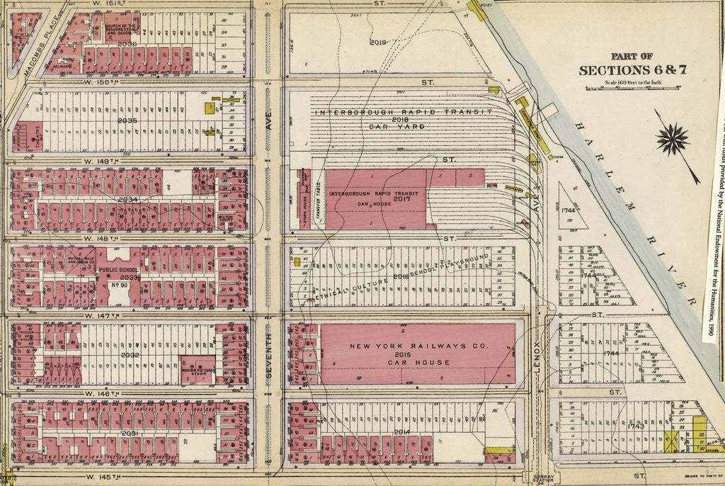 Detail of Bounded by W. 151st Street, Seventh Avenue, W. 150th Street, Harlem River Lenox Avenue, W. 145th Street and Eighth Avenue, New York by Anonymous