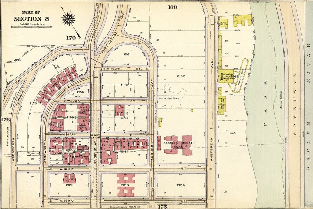 Detail of Bounded by Fairview Avenue, Isabella Heimath Home, Amsterdam Avenue Harlem River,W. 189th Street, W. 190th Street and Wadsworth Terrace, New York by Anonymous