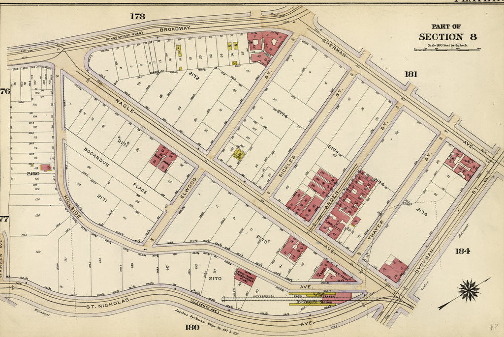 Detail of Bounded by Broadway, Sherman Avenue, Dyckman Street, St Nicholas Avenue and Fairview Avenue, New York by Anonymous