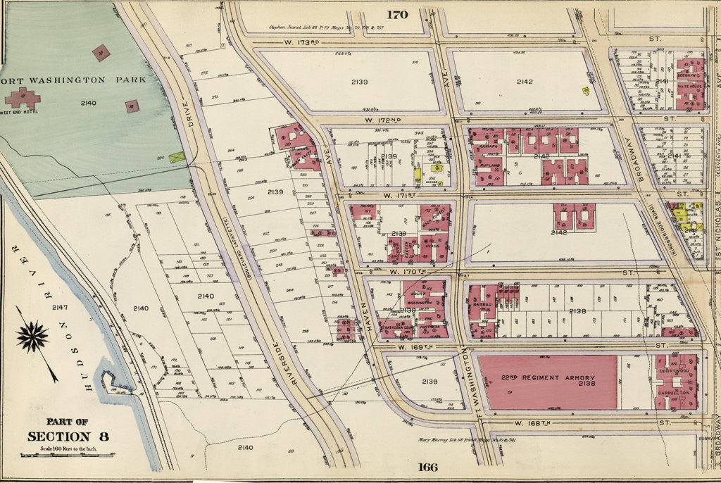 Detail of Bounded by W. 173rd Street, St. Nicholas Avenue, W. 168th Street, ...Harlem River, Fort Washington Park Riverside Drive, New York by Anonymous