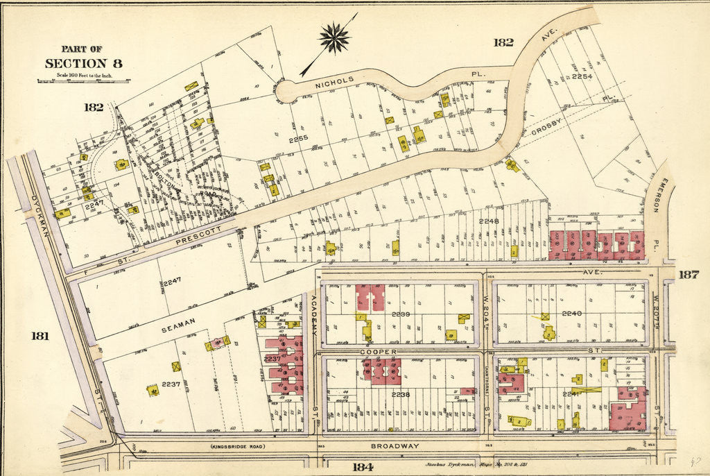 Detail of Bounded by Nicholas Place, Prescott Avenue, Emerson Place, W. 207th Street, Broadway and Dyckman Street, New York by Anonymous