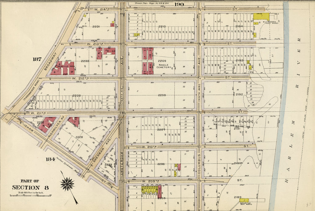 Detail of Bounded by W. 214th Street, Columbus Avenue Harlem River, W. 208th Street, Amsterdam Avenue, Ishan Street and Broadway, New York by Anonymous