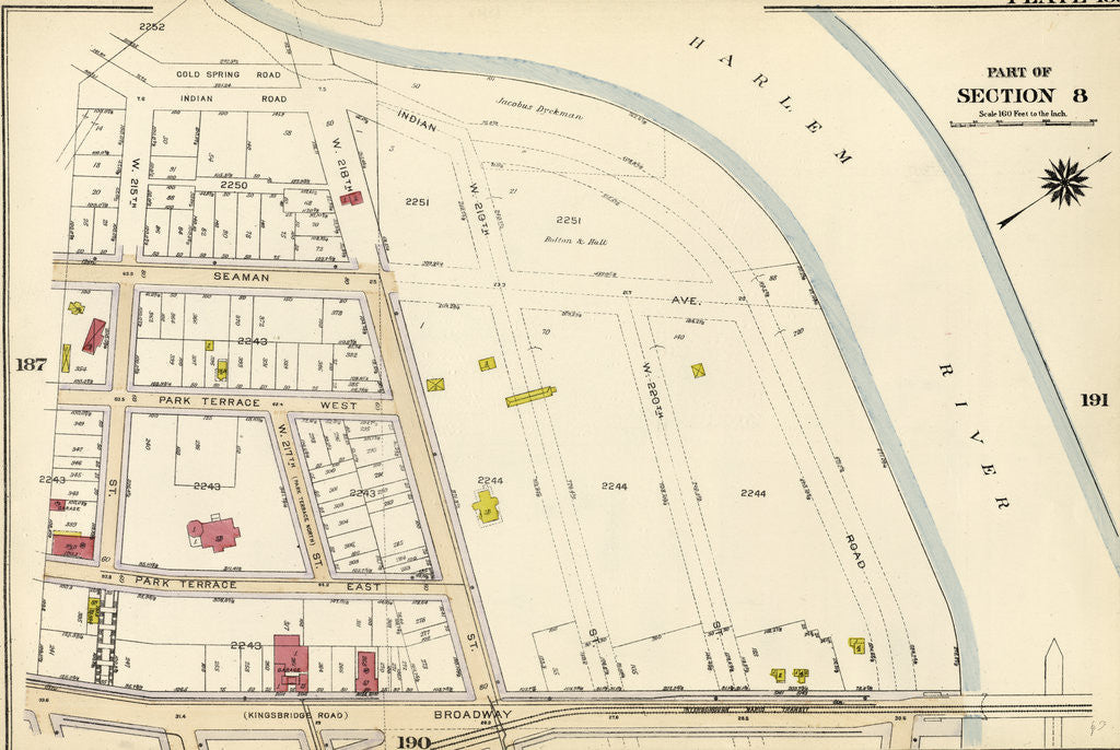 Detail of Bounded by Cold Spring Road, Indian Road Harlem River, Broadway, and W. 215th Street, New York by Anonymous