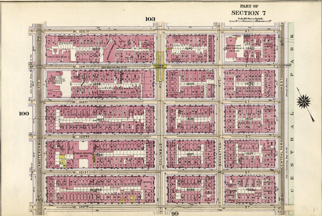 Detail of Bounded by W. 105th Street, Central Park West, W. 100th Street and Amsterdam Avenue, New York by Anonymous